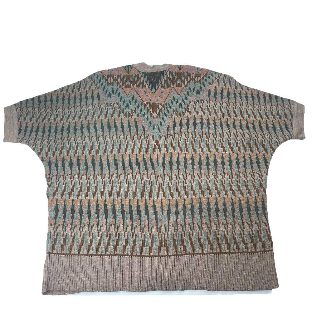 Peruvian Connection Taupe and Teal Patterned Open-Front Cardigan - Picture 12 of 13